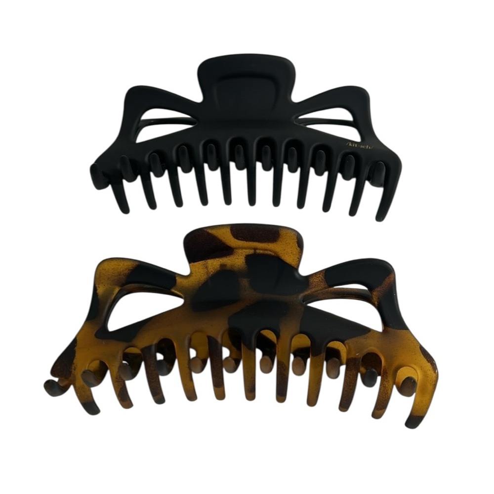 NWOT Kitsch Two Jumbo Extra Large Classic Hair Claw Clips Black & Tortoise Color